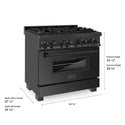 ZLINE 36 in. 4.6 cu. ft. Legacy Dual Fuel Range with Gas Cooktop and Electric Convection Oven in Black Stainless Steel with 6 Brass Burners, Open Box-Great Condition