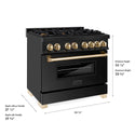 ZLINE Autograph Edition 36 in. 4.6 cu. ft. Legacy Dual Fuel Range with 6 Burner Gas Cooktop and Electric Convection Oven in Black Stainless Steel and Polished Gold Accents, Open Box-Great Condition