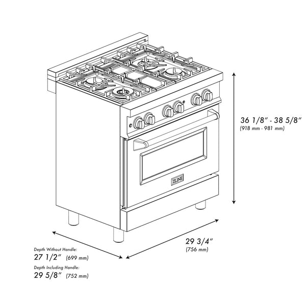ZLINE 30 in. 4.0 cu. ft. Legacy Dual Fuel Range with 4 Burner Gas Cooktop and Electric Convection Oven in Black Stainless Steel, Open Box-Great Condition