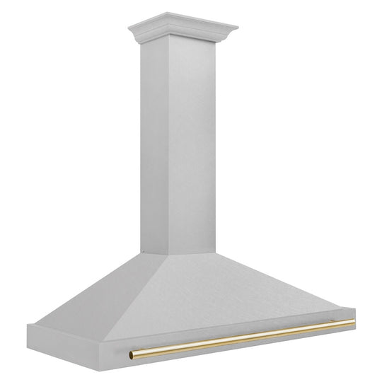ZLINE Autograph Edition 48 in. Convertible Satin Stainless Steel Wall Mount Range Hood with Polished Gold Handle (KB4SNZ-48-G)
