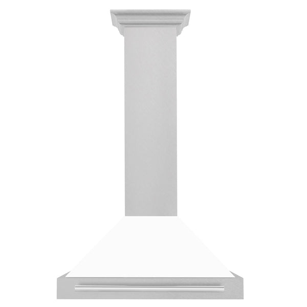 ZLINE 30 in. Convertible Satin Stainless Steel Wall Mount Range Hood with White Matte Shell and Stainless Steel Handle (KB4SNX-WM-30)