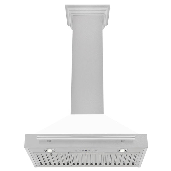 ZLINE 30 in. Convertible Satin Stainless Steel Wall Mount Range Hood with White Matte Shell and Stainless Steel Handle (KB4SNX-WM-30)