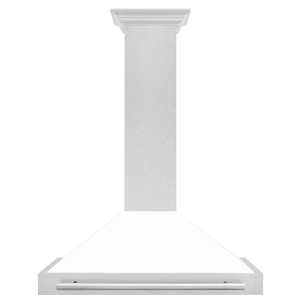 ZLINE 36 in. Convertible Satin Stainless Steel Wall Mount Range Hood with White Matte Shell and Stainless Steel Handle (KB4SNX-WM-36)