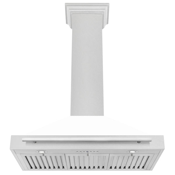 ZLINE 36 in. Convertible Satin Stainless Steel Wall Mount Range Hood with White Matte Shell and Stainless Steel Handle (KB4SNX-WM-36)