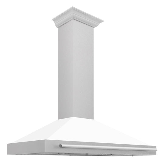 ZLINE 48 in. Convertible Satin Stainless Steel Wall Mount Range Hood with White Matte Shell and Stainless Steel Handle (KB4SNX-WM-48)