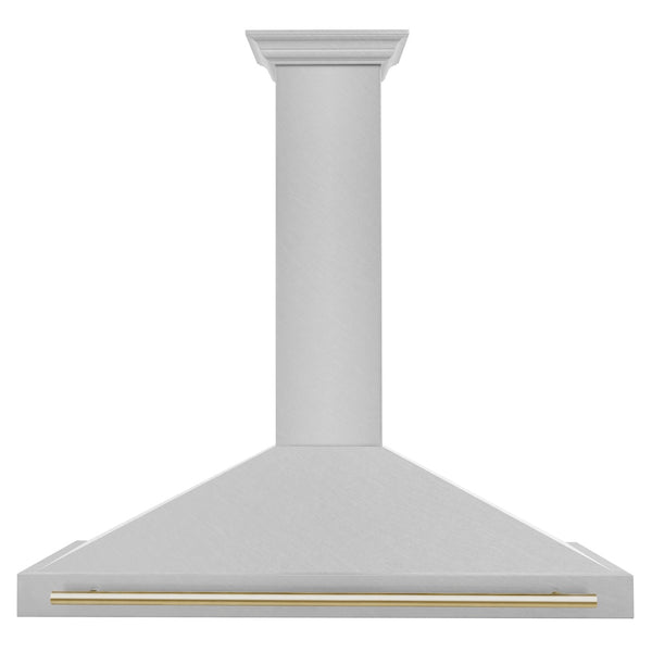 ZLINE Autograph Edition 48 in. Convertible Satin Stainless Steel Wall Mount Range Hood with Polished Gold Handle (KB4SNZ-48-G)