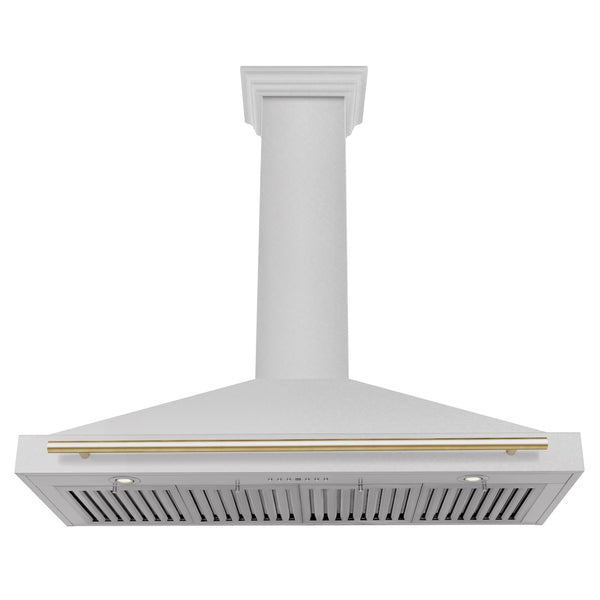 ZLINE Autograph Edition 48 in. Convertible Satin Stainless Steel Wall Mount Range Hood with Polished Gold Handle (KB4SNZ-48-G)