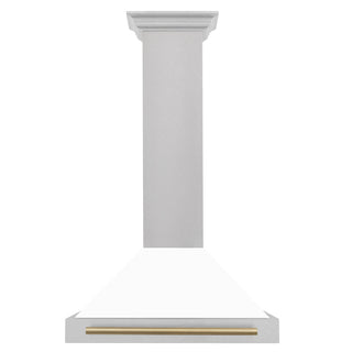 ZLINE 30 in. Autograph Edition Convertible Fingerprint Resistant DuraSnow® Stainless Steel Range Hood with White Matte Shell and Champagne Bronze Handle (KB4SNZ-WM30-CB)