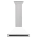 ZLINE 30 in. Autograph Edition Convertible Fingerprint Resistant Satin Stainless Steel Range Hood with White Matte Shell and Matte Black Handle (KB4SNZ-WM30-MB)