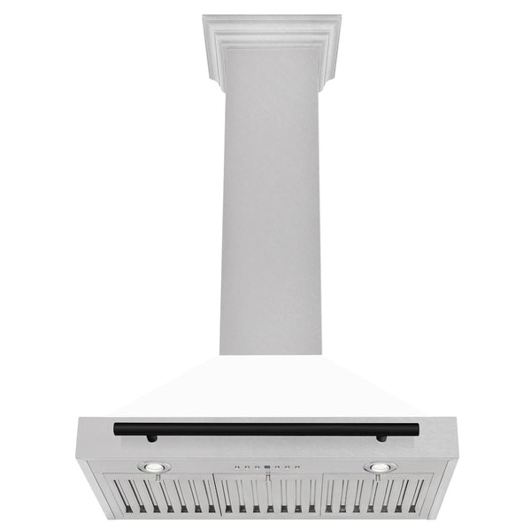 ZLINE 30 in. Autograph Edition Convertible Fingerprint Resistant Satin Stainless Steel Range Hood with White Matte Shell and Matte Black Handle (KB4SNZ-WM30-MB)