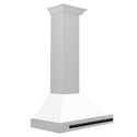 ZLINE 30 in. Autograph Edition Convertible Fingerprint Resistant Satin Stainless Steel Range Hood with White Matte Shell and Matte Black Handle (KB4SNZ-WM30-MB)