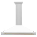 ZLINE 48 in. Autograph Edition Convertible Fingerprint Resistant Satin Stainless Steel Range Hood with White Matte Shell and Polished Gold Handle (KB4SNZ-WM48-G)