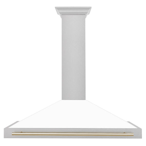 ZLINE 48 in. Autograph Edition Convertible Fingerprint Resistant Satin Stainless Steel Range Hood with White Matte Shell and Polished Gold Handle (KB4SNZ-WM48-G)