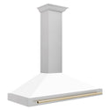 ZLINE 48 in. Autograph Edition Convertible Fingerprint Resistant Satin Stainless Steel Range Hood with White Matte Shell and Polished Gold Handle (KB4SNZ-WM48-G)