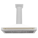 ZLINE 48 in. Autograph Edition Convertible Fingerprint Resistant Satin Stainless Steel Range Hood with White Matte Shell and Polished Gold Handle (KB4SNZ-WM48-G)