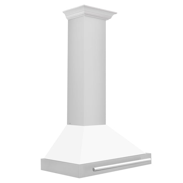 ZLINE 30 in. Convertible Stainless Steel Range Hood with White Matte Shell and Stainless Steel Handle (KB4STX-WM-30)