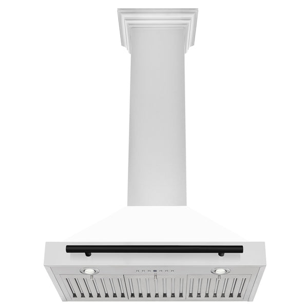 ZLINE 30 in. Autograph Edition Convertible Stainless Steel Range Hood with White Matte Shell and Matte Black Accents (KB4STZ-WM30-MB)