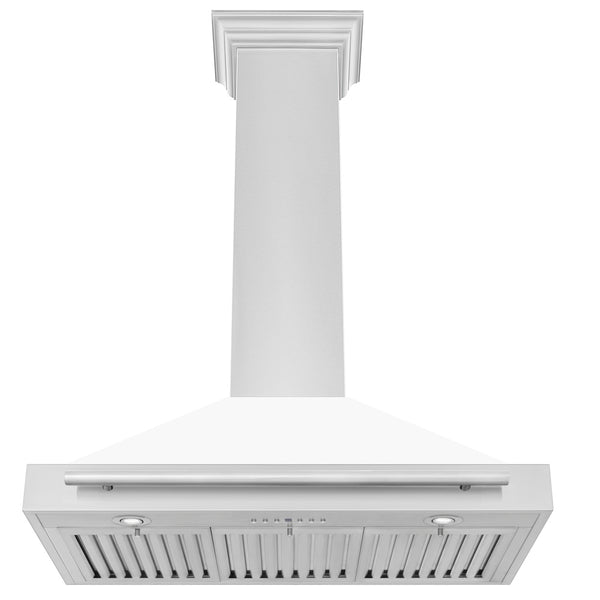 ZLINE 36 in. Convertible Stainless Steel Range Hood with White Matte Shell and Stainless Steel Handle (KB4STX-WM-36)