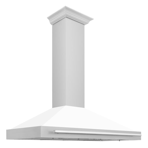 ZLINE 48 in. Convertible Stainless Steel Range Hood with White Matte Shell and Stainless Steel Handle (KB4STX-WM-48)