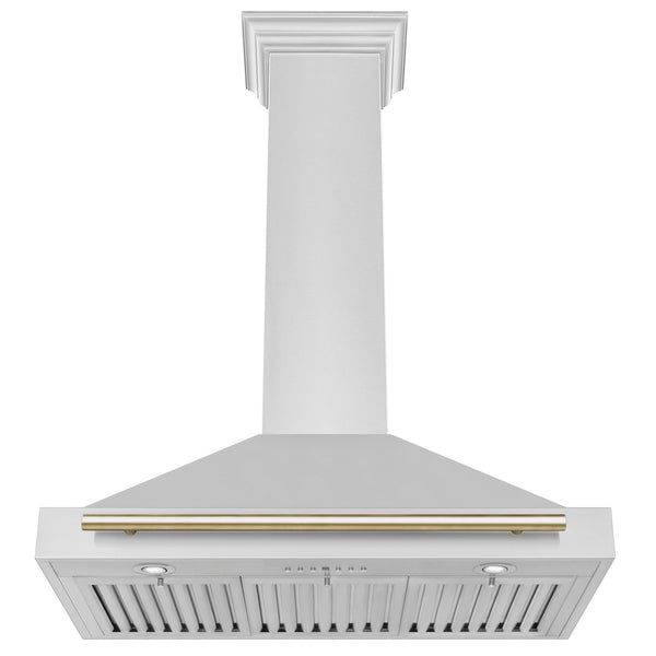 ZLINE 36 in. Autograph Edition Convertible Stainless Steel Range Hood with Stainless Steel Shell and Polished Gold Accents (KB4STZ-36-G)