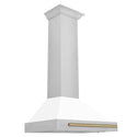 ZLINE 30 in. Autograph Edition Convertible Stainless Steel Range Hood with White Matte Shell and Champagne Bronze Accents (KB4STZ-WM30-CB)