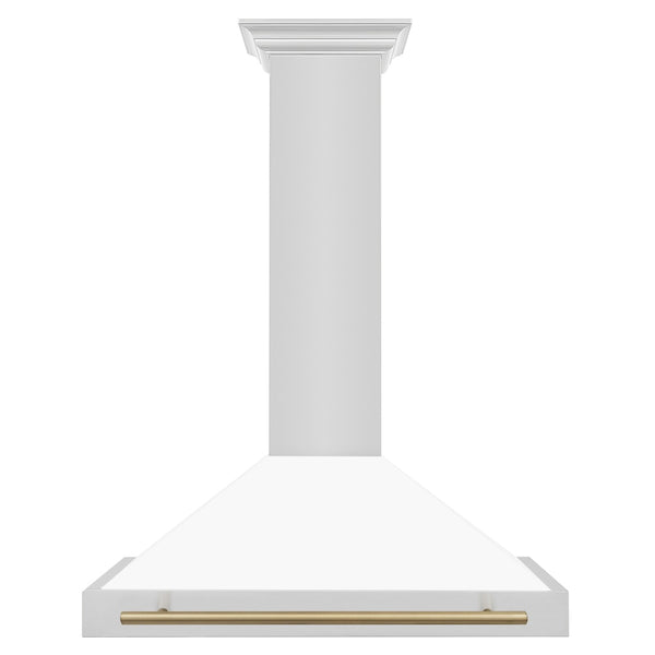 ZLINE 36 in. Autograph Edition Convertible Stainless Steel Range Hood with White Matte Shell and Champagne Bronze Accents (KB4STZ-WM36-CB)