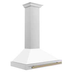 ZLINE 36 in. Autograph Edition Convertible Stainless Steel Range Hood with White Matte Shell and Champagne Bronze Accents (KB4STZ-WM36-CB)
