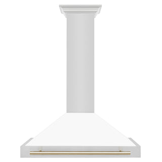 Buy gold-accents ZLINE 36 in. Autograph Edition Convertible Stainless Steel Range Hood with White Matte Shell (KB4STZ-WM36)