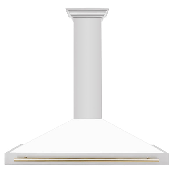 ZLINE 48 in. Autograph Edition Convertible Stainless Steel Range Hood with White Matte Shell and Polished Gold Accents (KB4STZ-WM48-G)