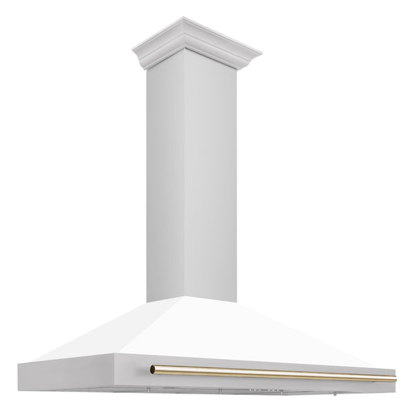 ZLINE 48 in. Autograph Edition Convertible Stainless Steel Range Hood with White Matte Shell and Polished Gold Accents (KB4STZ-WM48-G)
