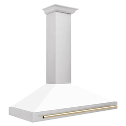 ZLINE 48 in. Autograph Edition Convertible Stainless Steel Range Hood with White Matte Shell and Polished Gold Accents (KB4STZ-WM48-G)