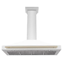 ZLINE 48 in. Autograph Edition Convertible Stainless Steel Range Hood with White Matte Shell and Polished Gold Accents (KB4STZ-WM48-G)