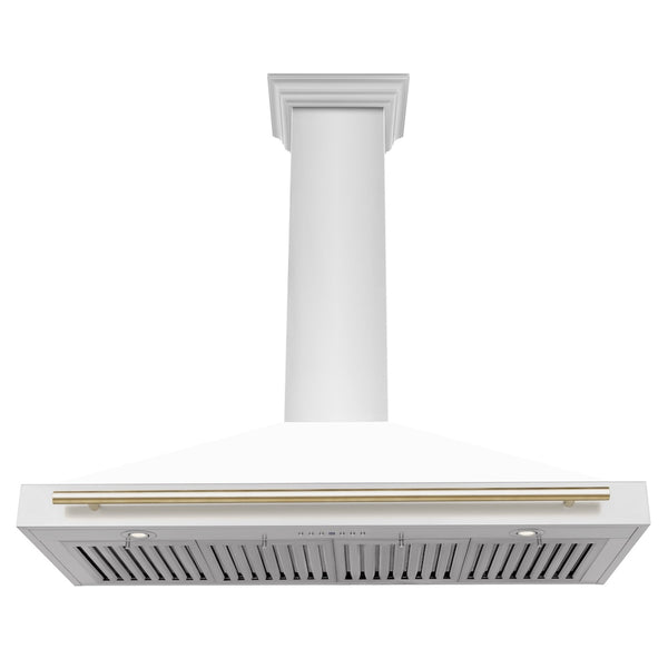 ZLINE 48 in. Autograph Edition Convertible Stainless Steel Range Hood with White Matte Shell and Polished Gold Accents (KB4STZ-WM48-G)