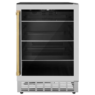 ZLINE 24" Autograph Edition 154 Can Beverage Cooler Fridge with Adjustable Shelves in Stainless Steel with Polished Gold  Accents (RBVZ-US-24-G)