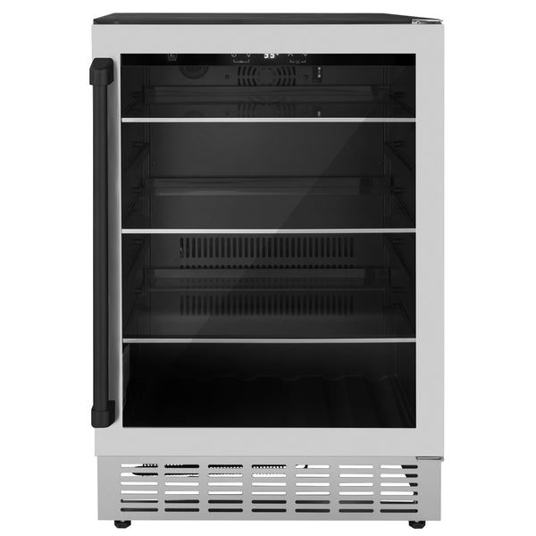 ZLINE 24" Autograph Edition 154 Can Beverage Cooler Fridge with Adjustable Shelves in Stainless Steel with Matte Black Accents (RBVZ-US-24-MB)