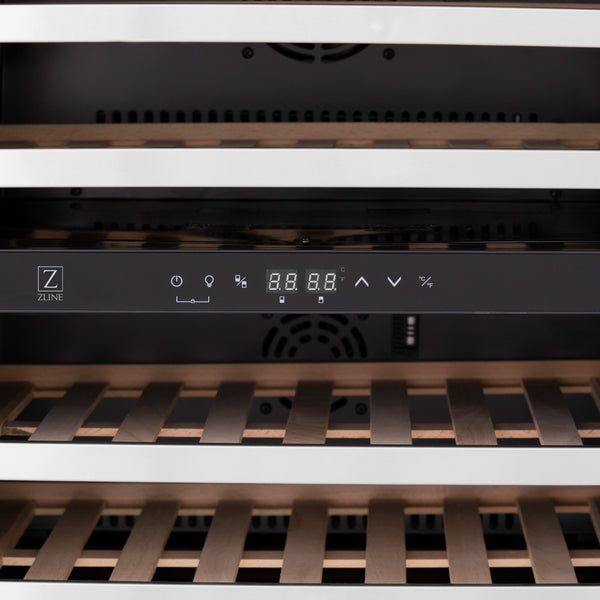 ZLINE 24 in. Monument Dual Zone 44 Bottle Wine Cooler with Wood Shelves in Stainless Steel, Open Box-Great Condition