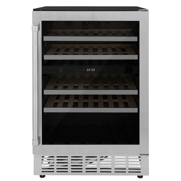 ZLINE 24 in. Monument Dual Zone 44 Bottle Wine Cooler with Wood Shelves in Stainless Steel, Open Box-Good Condition