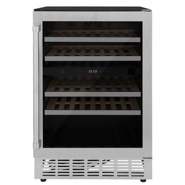 ZLINE 24 in. Monument Dual Zone 44 Bottle Wine Cooler with Wood Shelves in Stainless Steel, Open Box-Great Condition