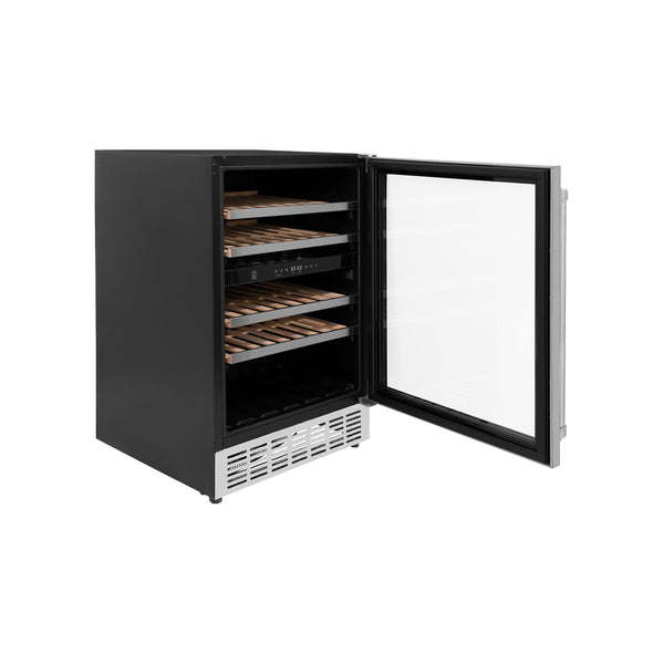 ZLINE 24 in. Monument Dual Zone 44 Bottle Wine Cooler with Wood Shelves in Stainless Steel, Open Box-Great Condition