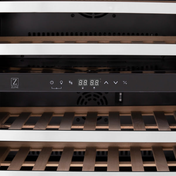 ZLINE Autograph Edition 24 in. Monument Dual Zone 44 Bottle Wine Cooler in Stainless Steel with Champagne Bronze Accents (RWVZ-UD-24-CB)