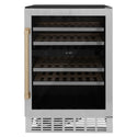 ZLINE Autograph Edition 24 in. Monument Dual Zone 44 Bottle Wine Cooler in Stainless Steel with Champagne Bronze Accents (RWVZ-UD-24-CB)
