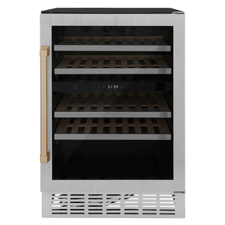 ZLINE Autograph Edition 24 in. Monument Dual Zone 44 Bottle Wine Cooler in Stainless Steel with Champagne Bronze Accents (RWVZ-UD-24-CB)