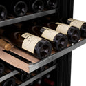 ZLINE 24" Autograph Edition Dual Zone 44-Bottle Wine Cooler in Stainless Steel with Wood Shelf and Matte Black Accents (RWVZ-UD-24-MB)