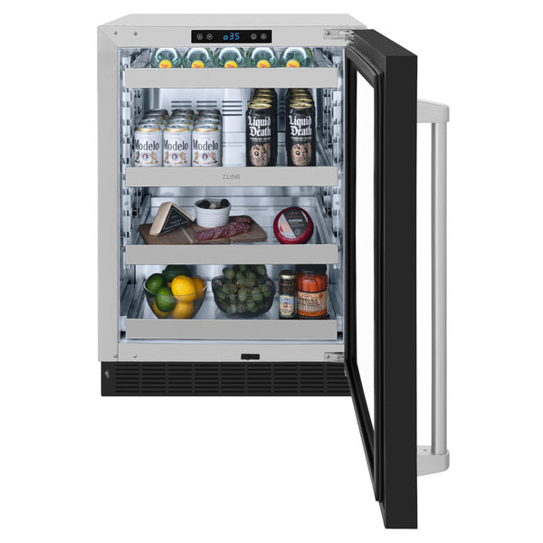 ZLINE 24 in. Touchstone 151 Can Beverage Fridge With Black Matte Glass Door (RBSO-BLM-24)