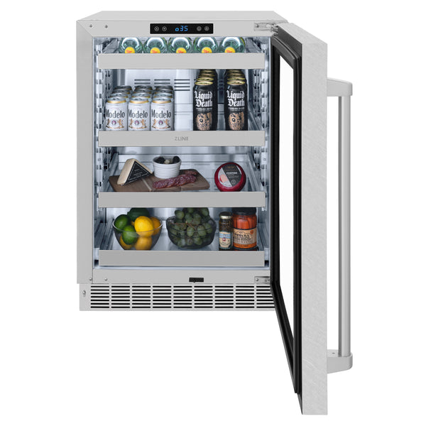 ZLINE 24 in. Touchstone 151 Can Beverage Fridge With DuraSnow® Stainless Steel Glass Door (RBSO-SN-24)