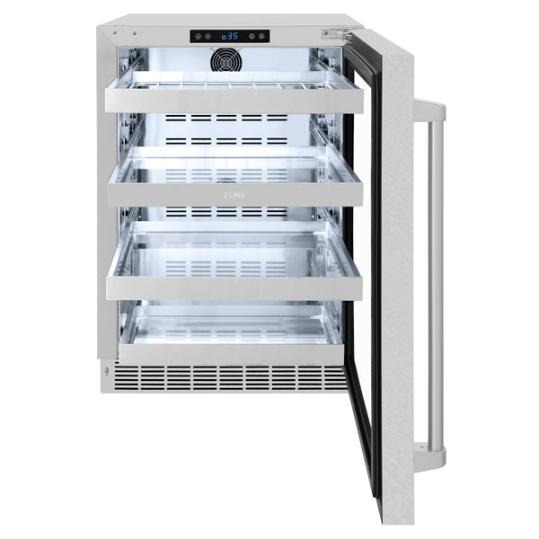 ZLINE 24 in. Touchstone 151 Can Beverage Fridge With DuraSnow® Stainless Steel Glass Door (RBSO-SN-24)