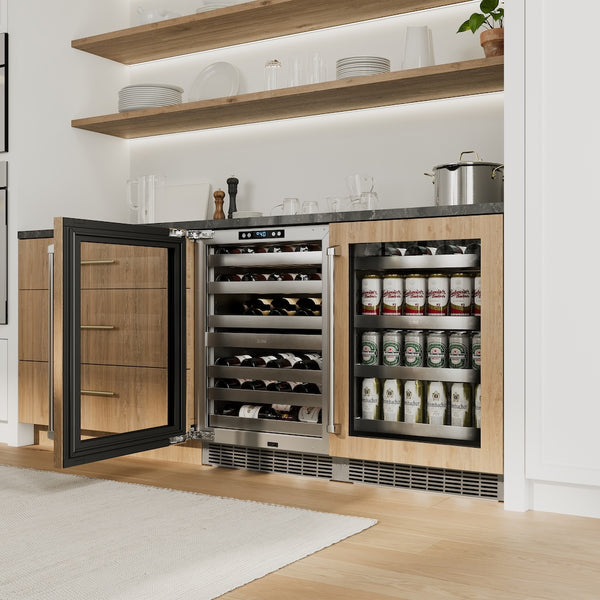 ZLINE 24 in. Touchstone 151 Can Beverage Fridge with Panel Ready Glass Door, Open Box-Great Condition