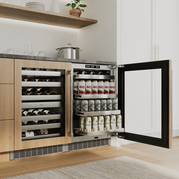 ZLINE 24 in. Touchstone 151 Can Beverage Fridge with Panel Ready Glass Door, Open Box-Great Condition