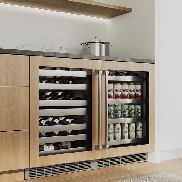 ZLINE 24 in. Touchstone Dual Zone 44 Bottle Wine Cooler with Panel Ready Glass Door, Open Box-Great Condition