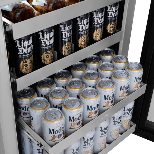 ZLINE 24 in. Touchstone 151 Can Beverage Fridge with Stainless Steel Glass Door, Open Box-Great Condition